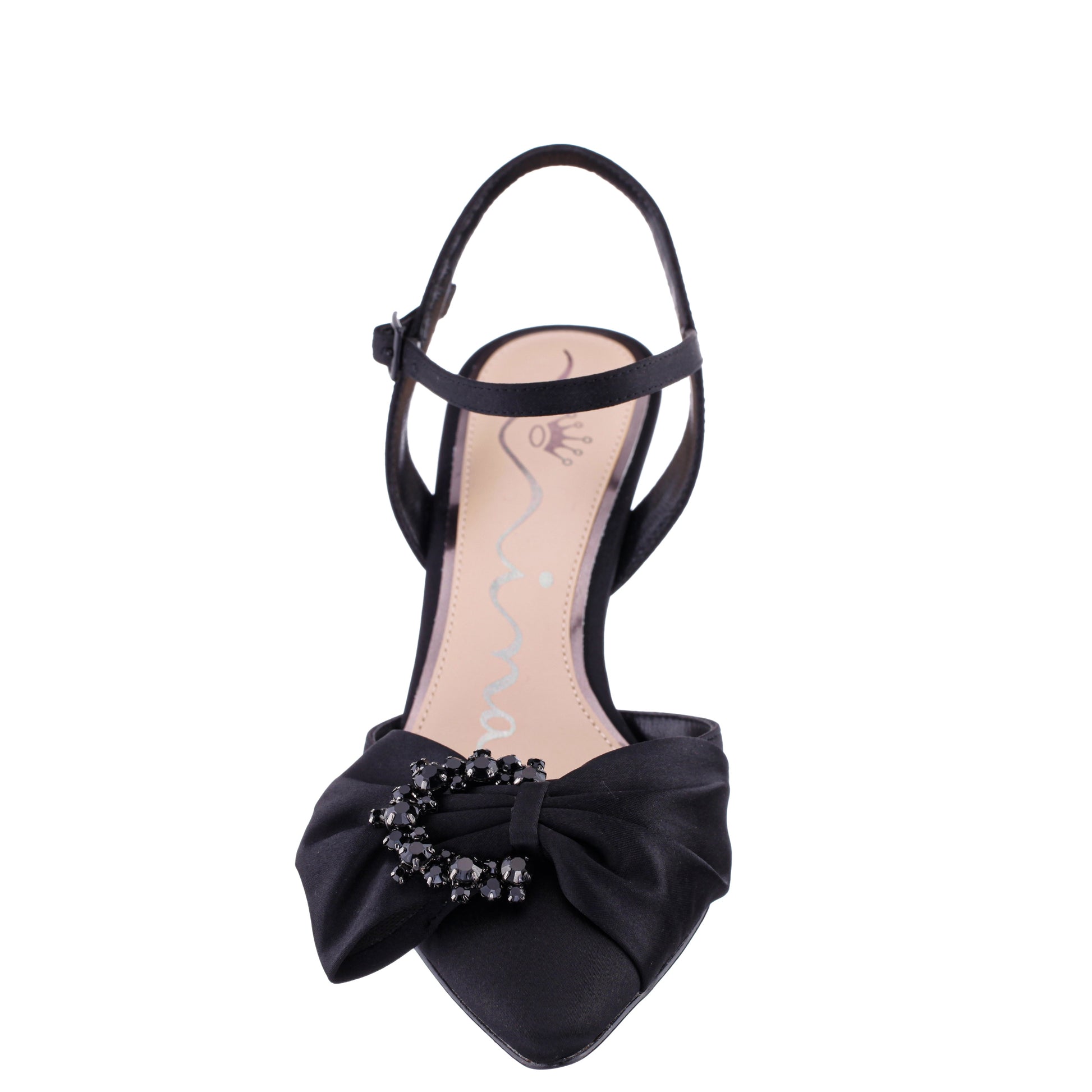 Naomia Black Satin Mid-Heel Pump | Nina Shoes