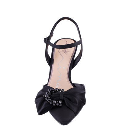 Naomia Black Satin Mid-Heel Pump | Nina Shoes