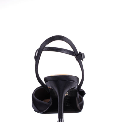 Naomia Black Satin Mid-Heel Pump | Nina Shoes