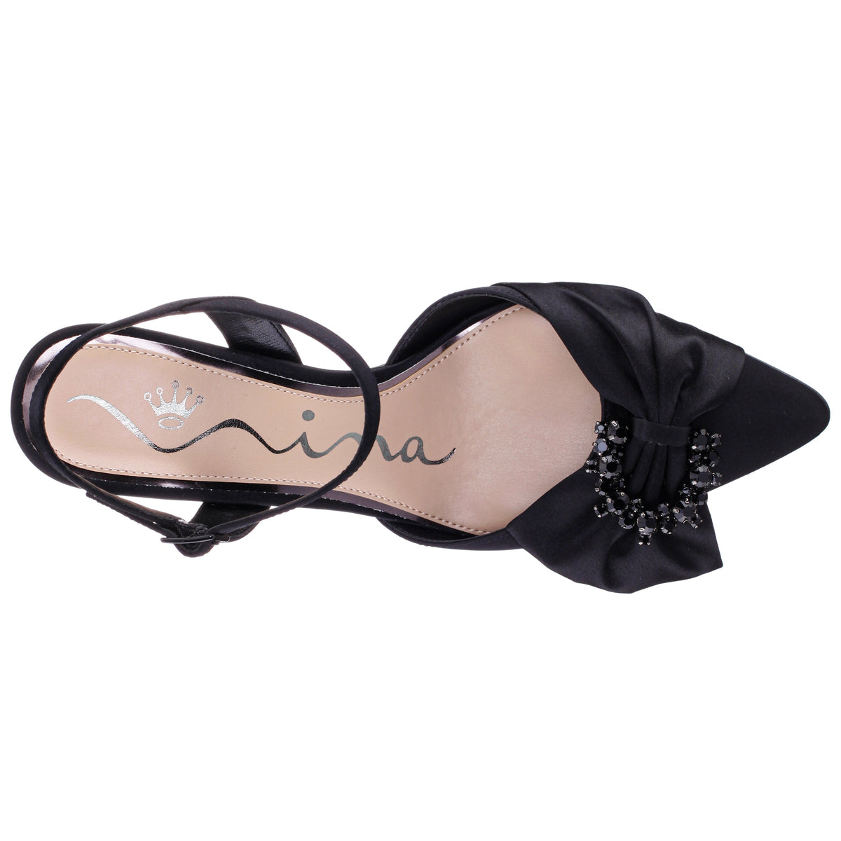 Naomia Black Satin Mid-Heel Pump | Nina Shoes