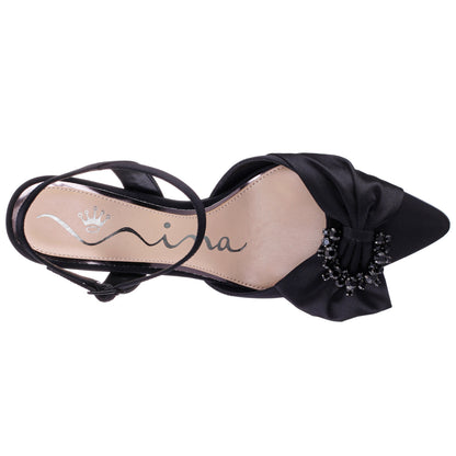 Naomia Black Satin Mid-Heel Pump | Nina Shoes