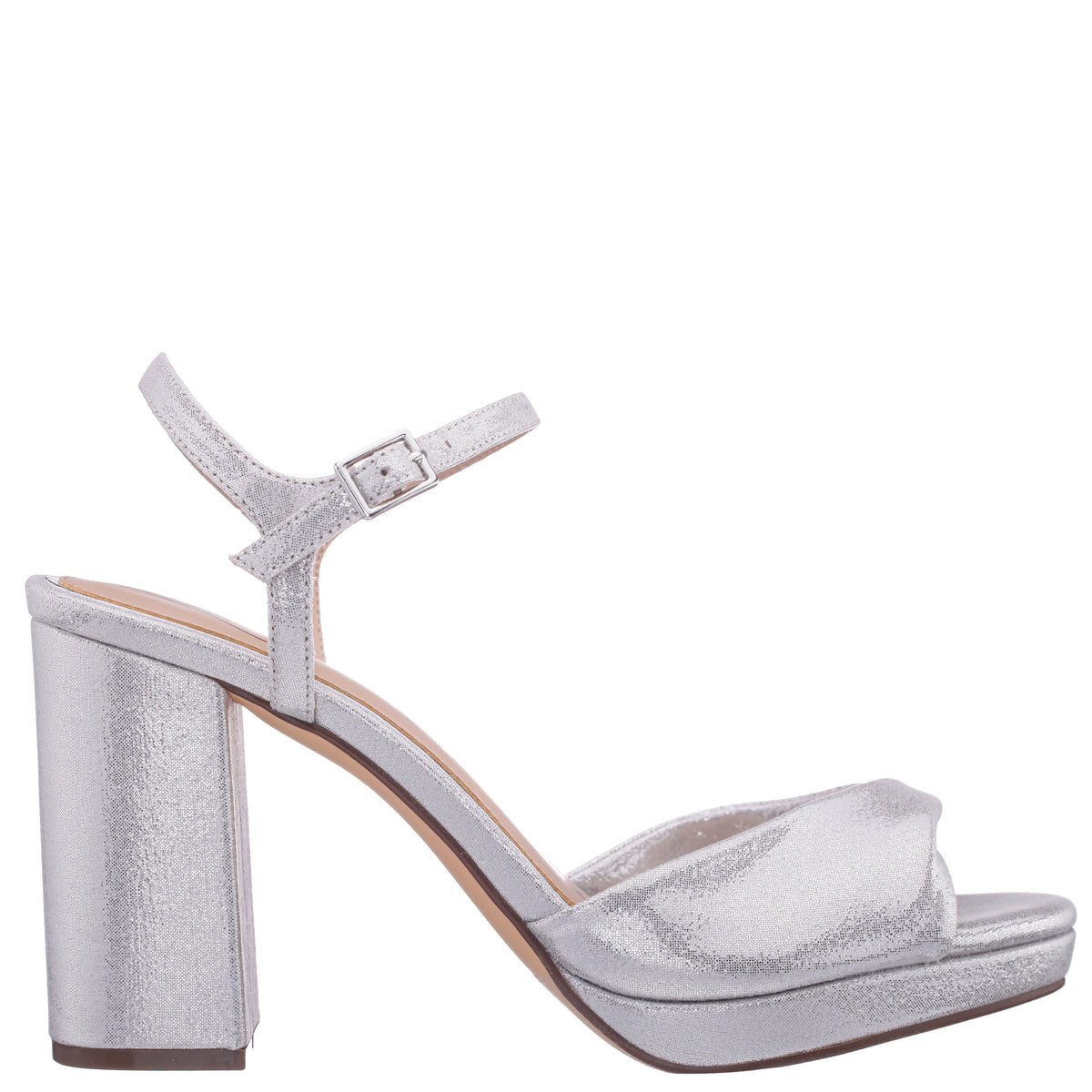 Suzon SilverShimmer Metallic Mid-Heel Platform Sandal | Nina Shoes