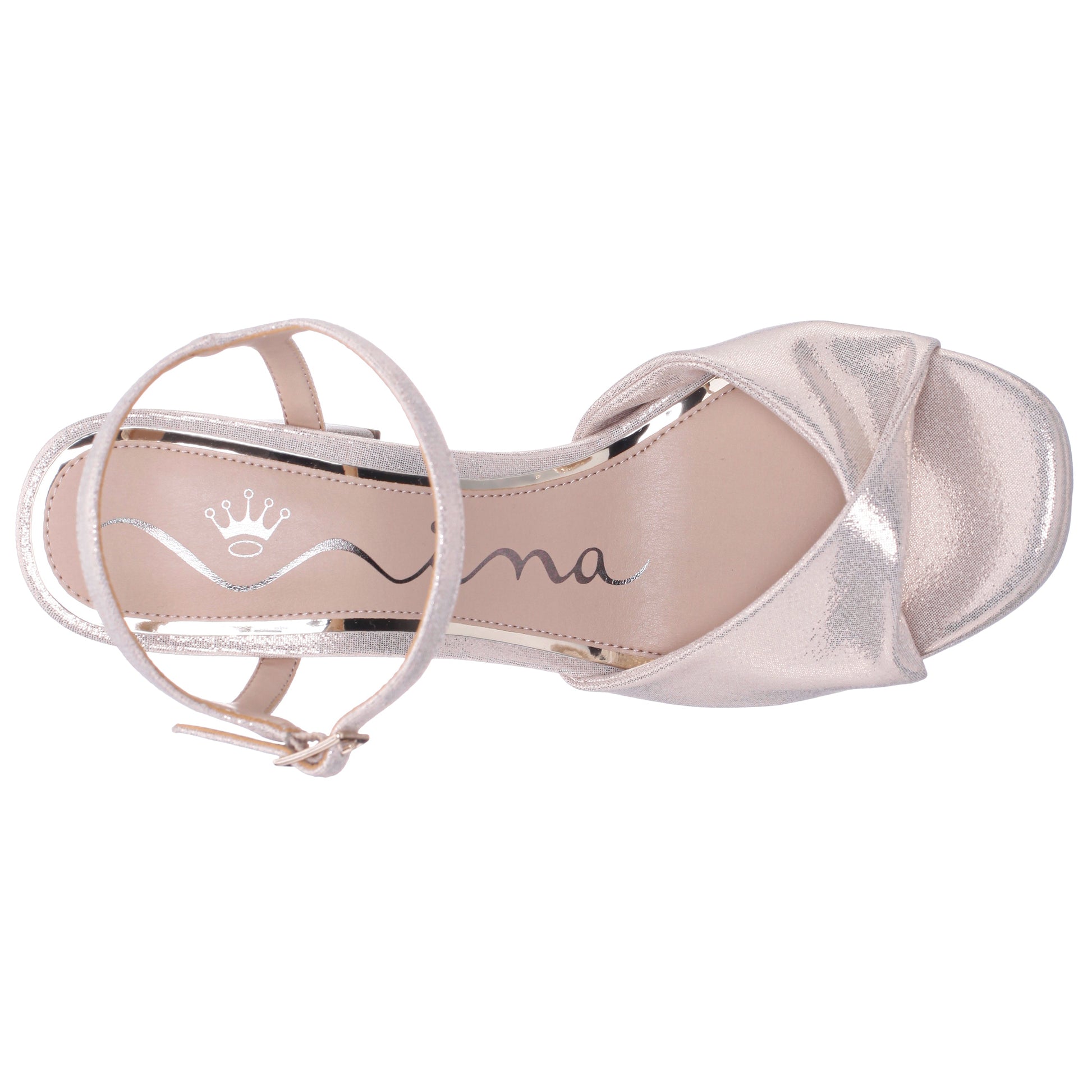 Suzon Gold Shimmer Metallic Mid-Heel Platform Sandal | Nina Shoes