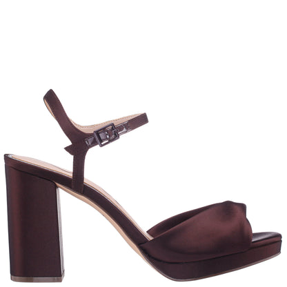 Suzon Brown Satin Block Mid-Heel Platform Sandal | Nina Shoes