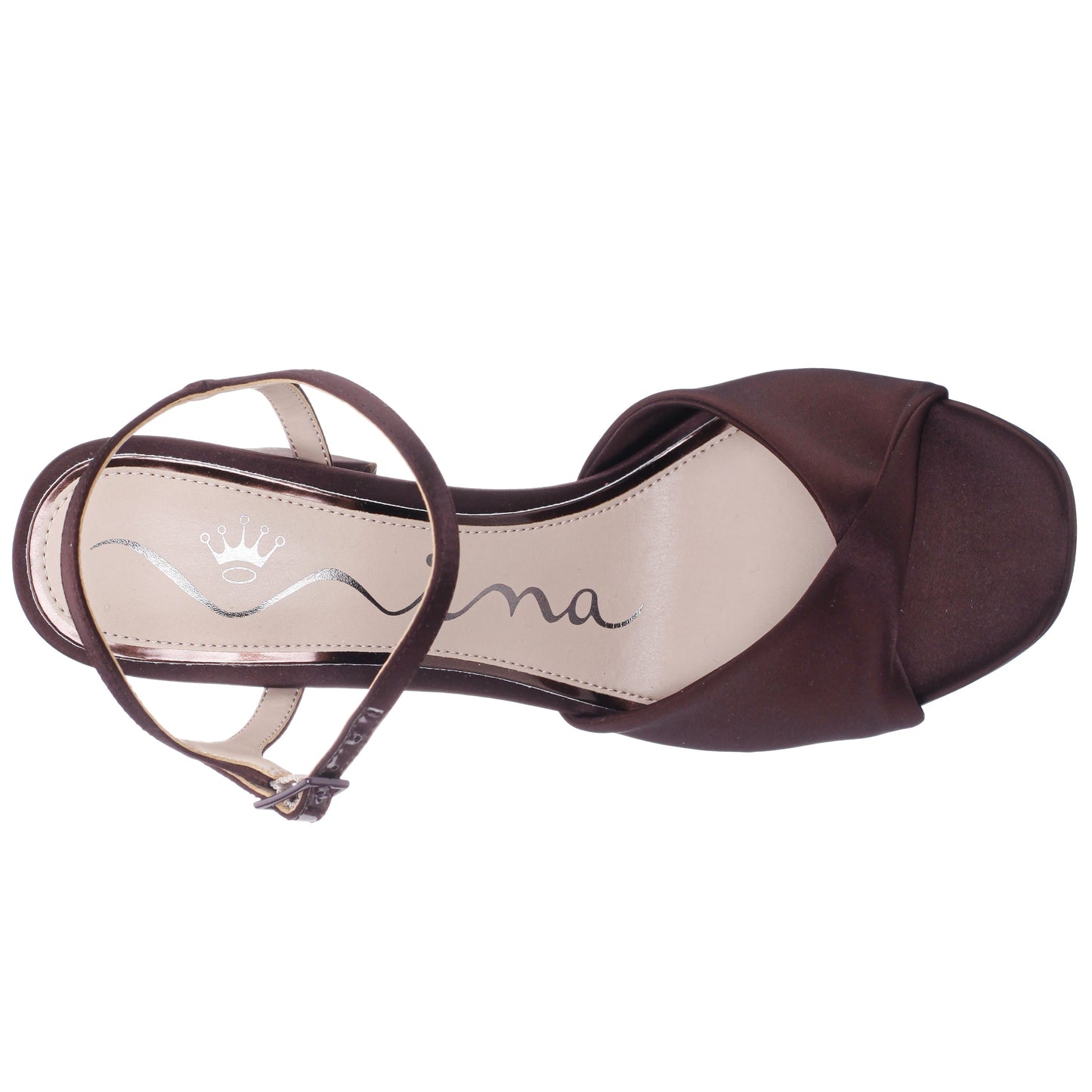 Suzon Brown Satin Block Mid-Heel Platform Sandal | Nina Shoes