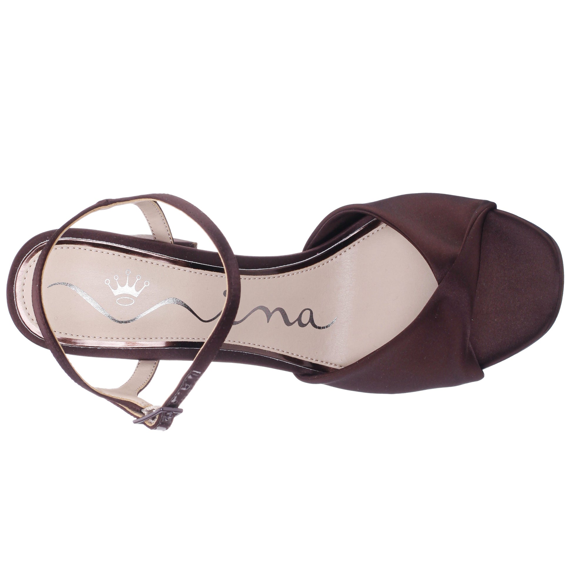 Suzon Brown Satin Block Mid-Heel Platform Sandal | Nina Shoes