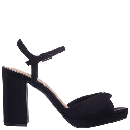 Suzon Black Satin Block Mid-Heel Platform Sandal | Nina Shoes