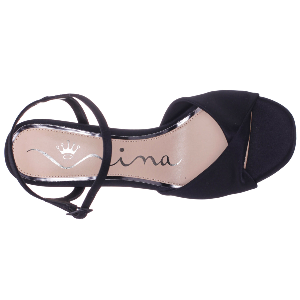 Suzon Black Satin Block Mid-Heel Platform Sandal | Nina Shoes