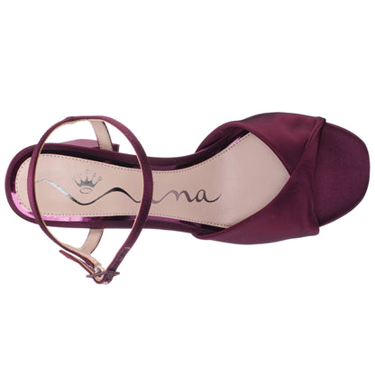 Suzon Red Satin Block Mid-Heel Platform Sandal | Nina Shoes