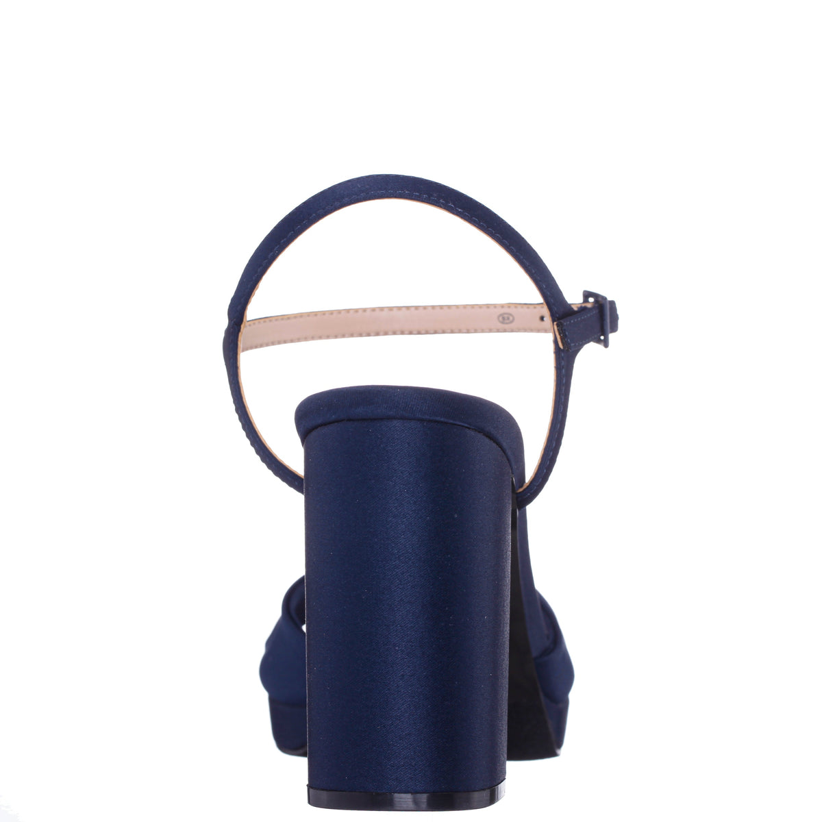 Suzon Navy Satin Block Mid-Heel Platform Sandal | Nina Shoes