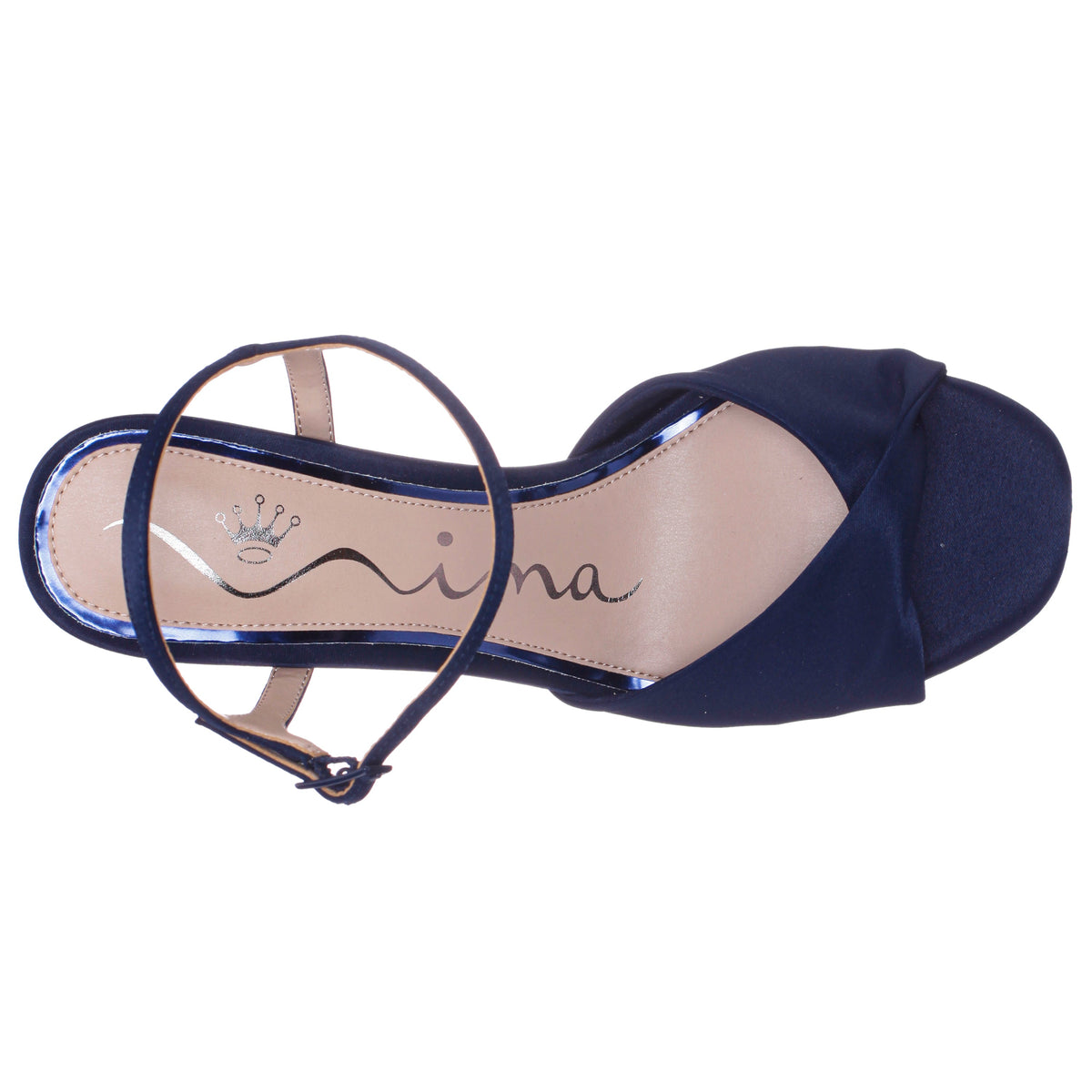 Suzon Navy Satin Block Mid-Heel Platform Sandal | Nina Shoes