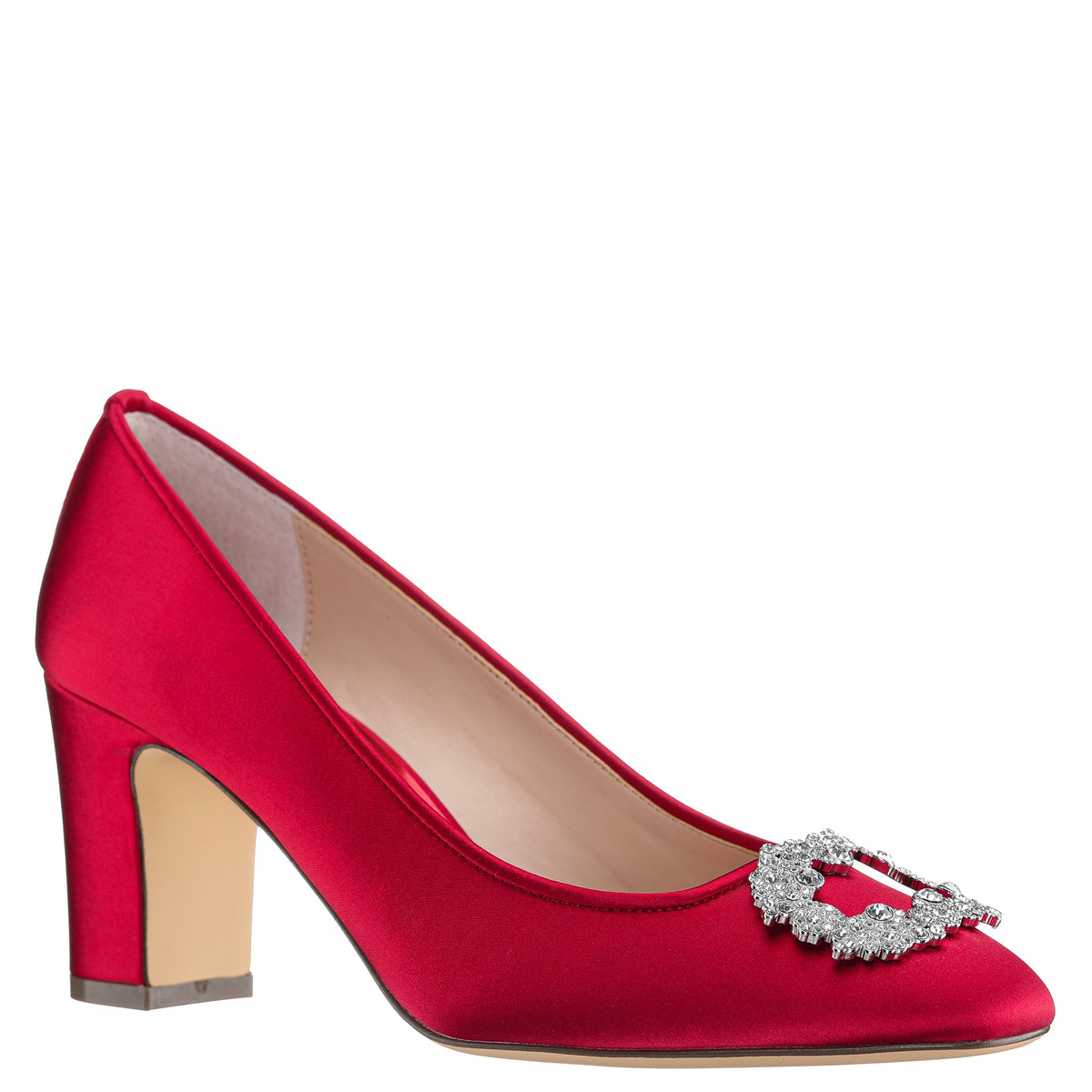 Giovia Red Satin Block Heel Pump | Nina Shoes