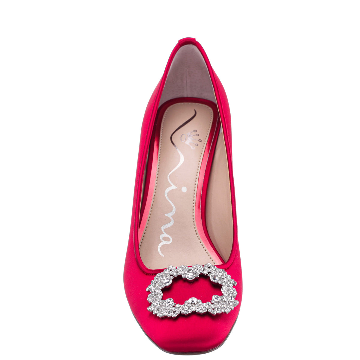 Giovia Red Satin Block Heel Pump | Nina Shoes