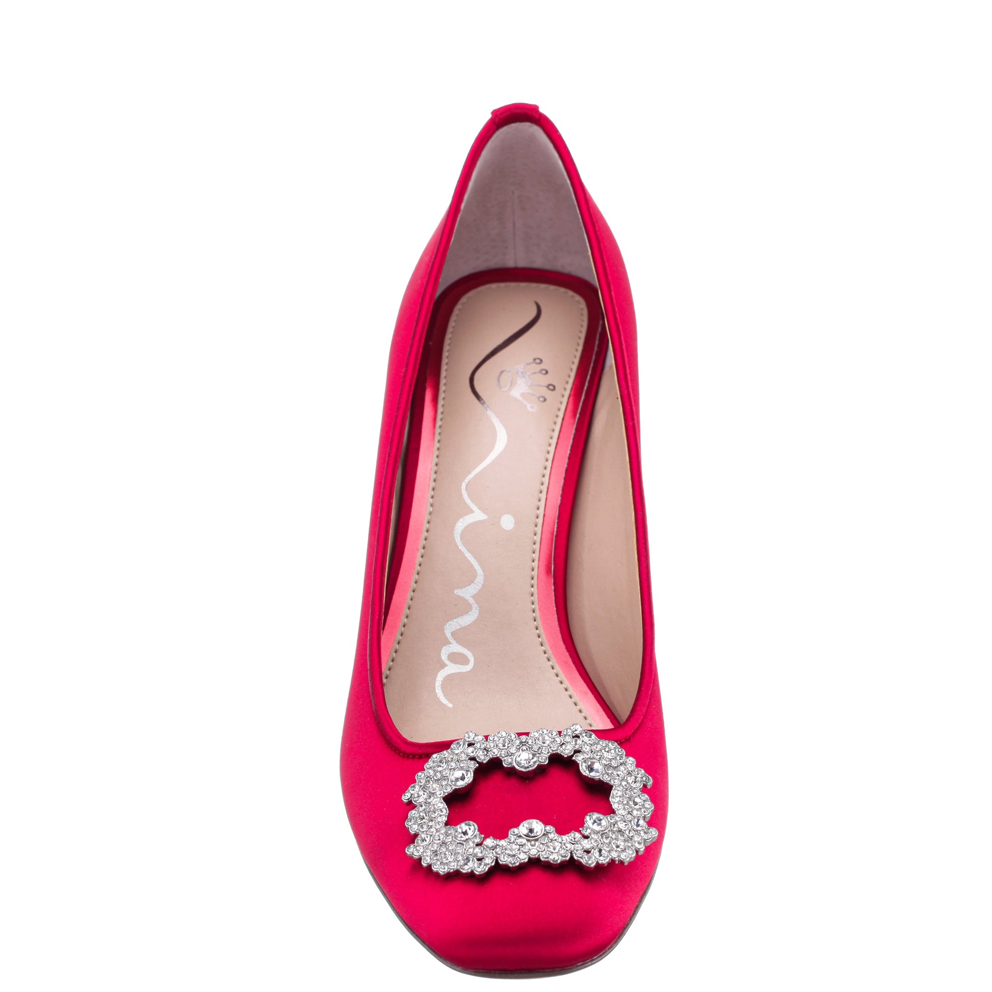 Giovia Red Satin Block Heel Pump | Nina Shoes