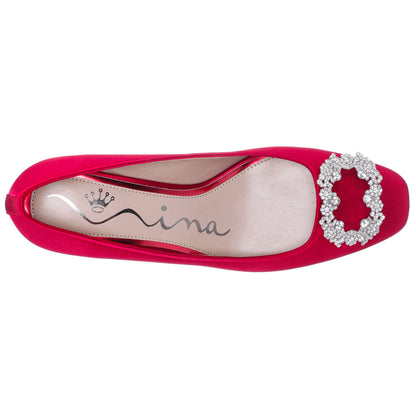 Giovia Red Satin Block Heel Pump | Nina Shoes
