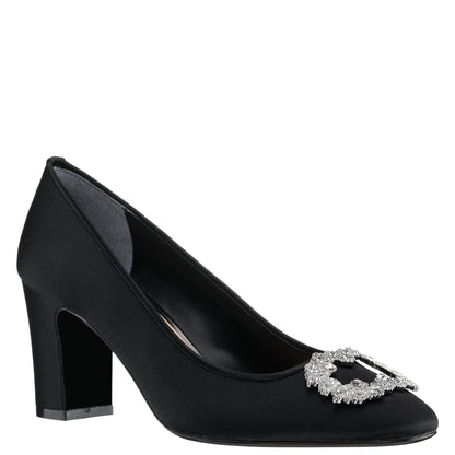 Giovia Black Satin Block Heel Pump | Nina Shoes