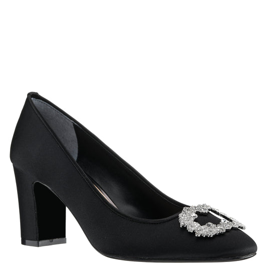 Giovia Black Satin Block Heel Pump | Nina Shoes