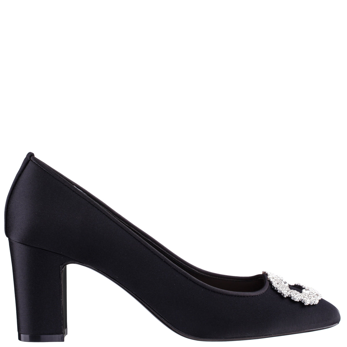 Giovia Black Satin Block Heel Pump | Nina Shoes