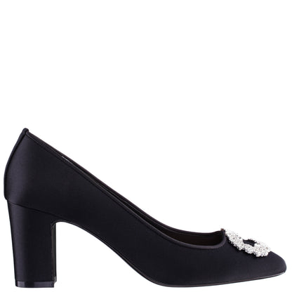 Giovia Black Satin Block Heel Pump | Nina Shoes