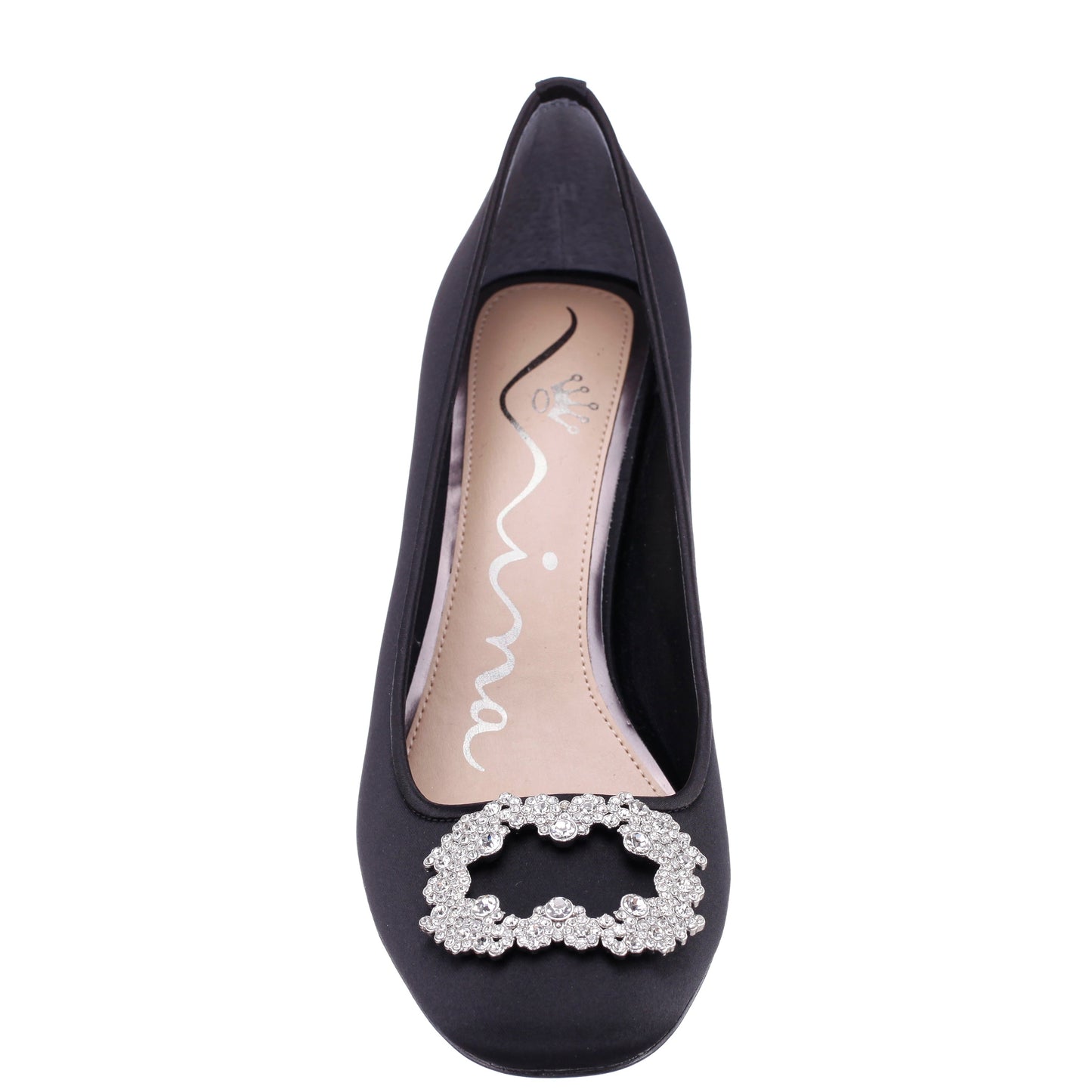 Giovia Black Satin Block Heel Pump | Nina Shoes