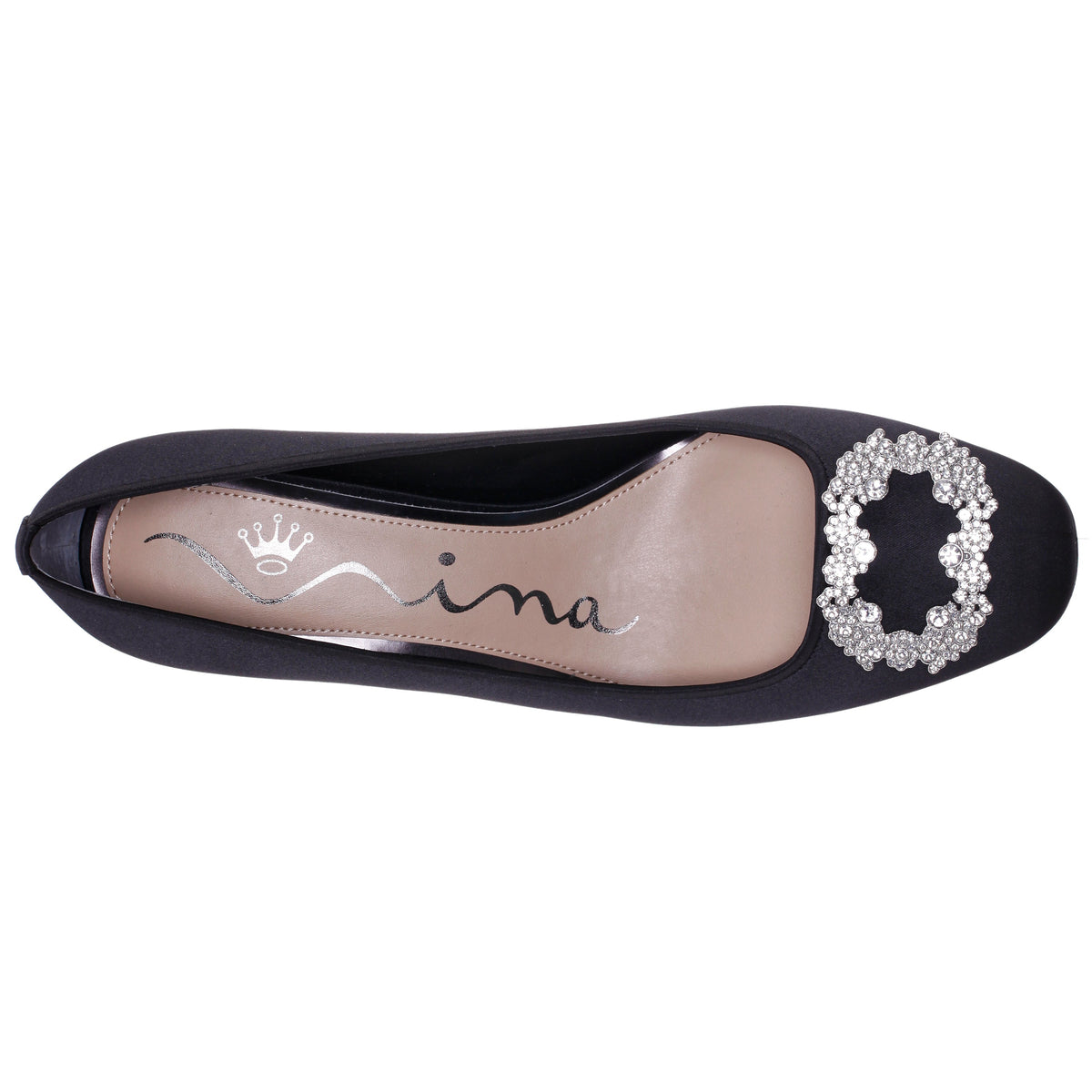 Giovia Black Satin Block Heel Pump | Nina Shoes