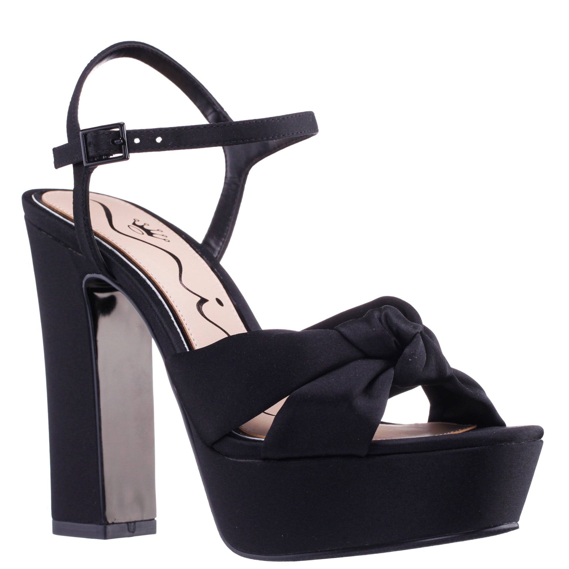 Sherlee Black Satin Ultra-High Block Heel Platform Sandal | Nina Shoes