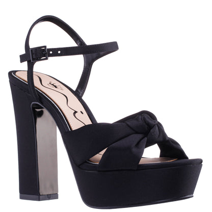 Sherlee Black Satin Ultra-High Block Heel Platform Sandal | Nina Shoes