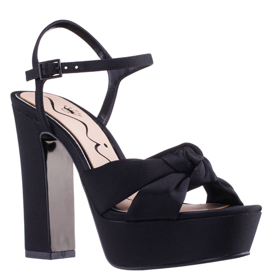 Sherlee Black Satin Ultra-High Block Heel Platform Sandal | Nina Shoes