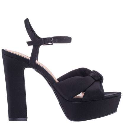 Sherlee Black Satin Ultra-High Block Heel Platform Sandal | Nina Shoes