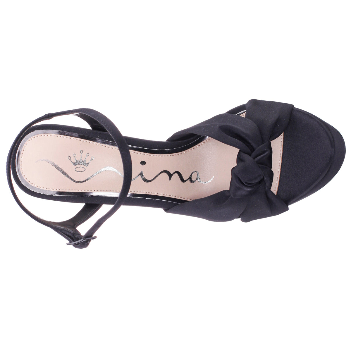 Sherlee Black Satin Ultra-High Block Heel Platform Sandal | Nina Shoes