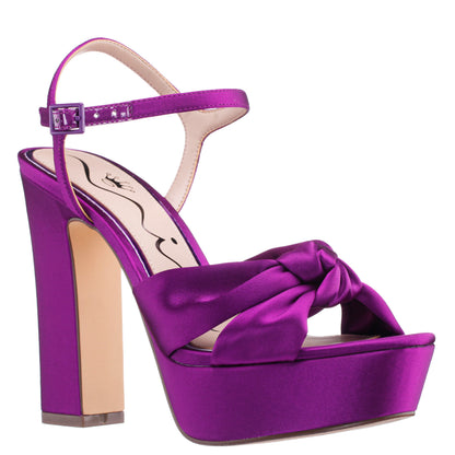 Sherlee Purple Satin Ultra-High Block Heel Platform Sandal | Nina Shoes