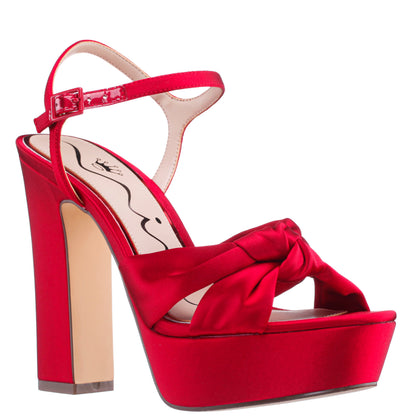 Sherlee Red Rouge Satin Ultra-High Block Heel Platform Sandal | Nina Shoes