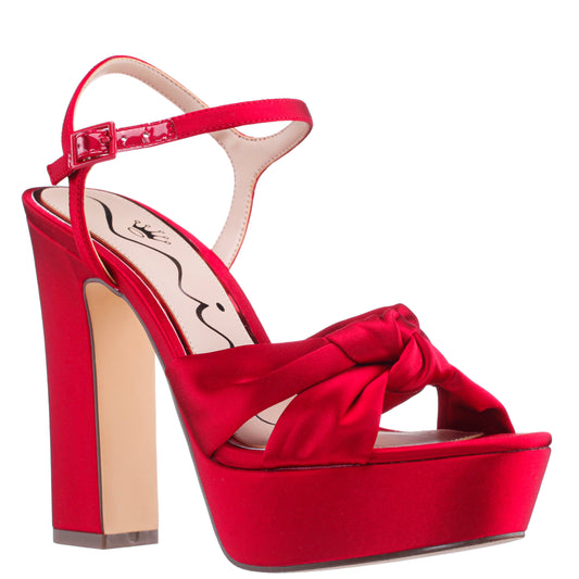 Sherlee Red Rouge Satin Ultra-High Block Heel Platform Sandal | Nina Shoes