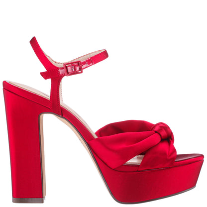 Sherlee Red Rouge Satin Ultra-High Block Heel Platform Sandal | Nina Shoes