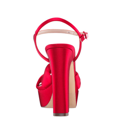 Sherlee Red Rouge Satin Ultra-High Block Heel Platform Sandal | Nina Shoes