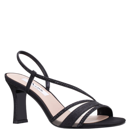 Abbi Black Metallic Mid-Heel Sandal | Nina Shoes