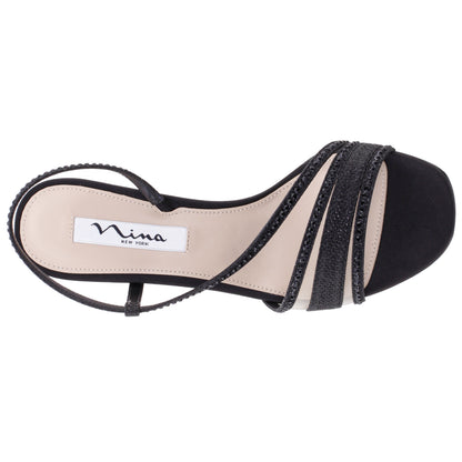 Abbi Black Metallic Mid-Heel Sandal | Nina Shoes