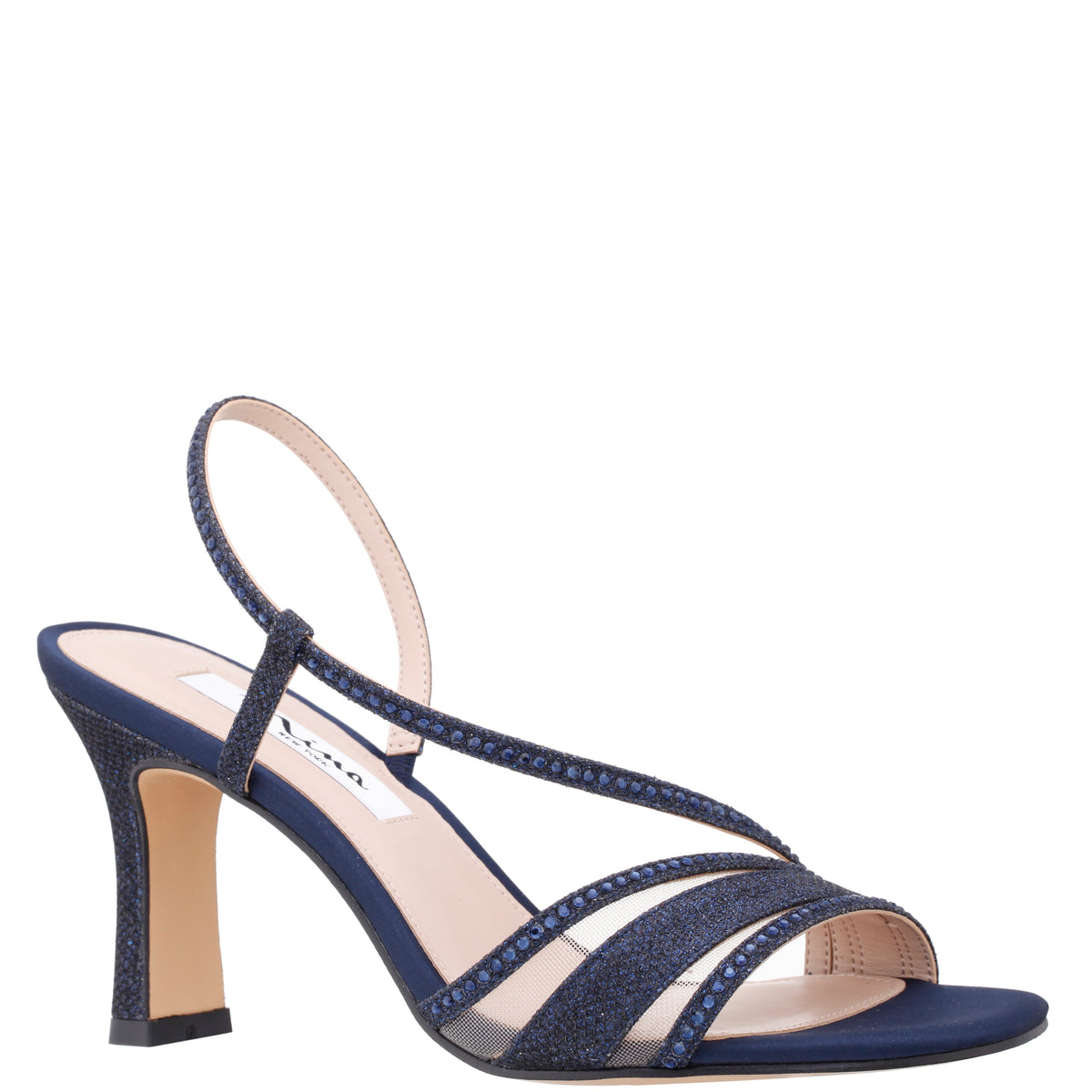 Abbi Blue Metallic Mid-Heel Sandal | Nina Shoes