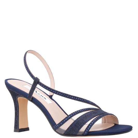 Abbi Blue Metallic Mid-Heel Sandal | Nina Shoes