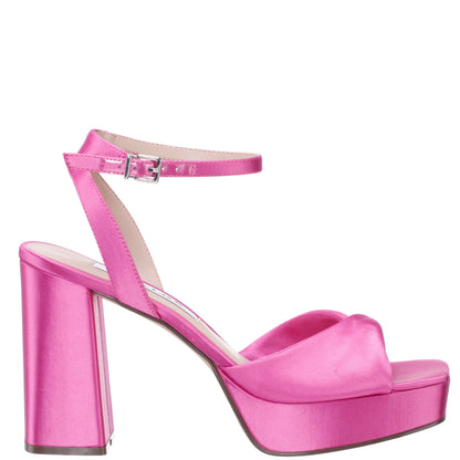 Stacie Pink Satin Block-Heel Platform Sandals with Twist-Front and Ankle-Strap | Nina Shoes