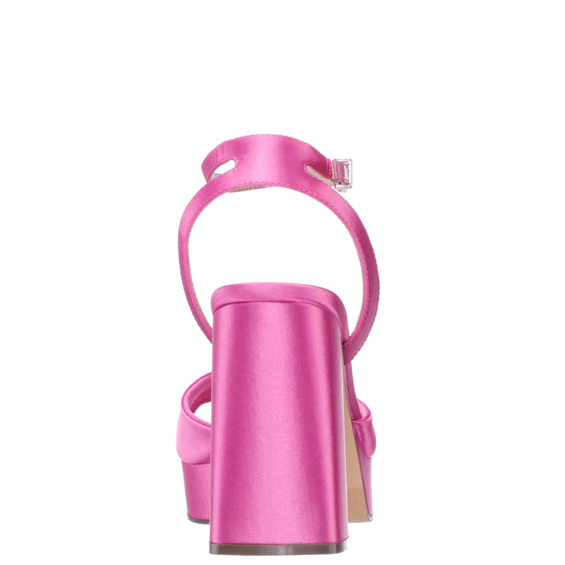 Stacie Pink Satin Block-Heel Platform Sandals with Twist-Front and Ankle-Strap | Nina Shoes