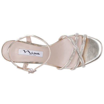 Bobby Platino Metallic Mid-Heel Sandals with Ankle-Strap | Nina Shoes