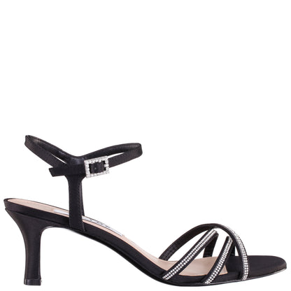 Bobby Black Satin Mid-Heel Sandals | Nina Shoes