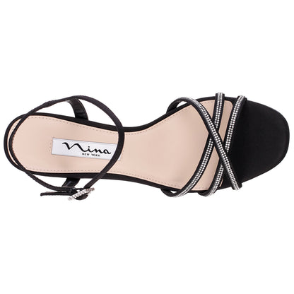 Bobby Black Satin Mid-Heel Sandals | Nina Shoes