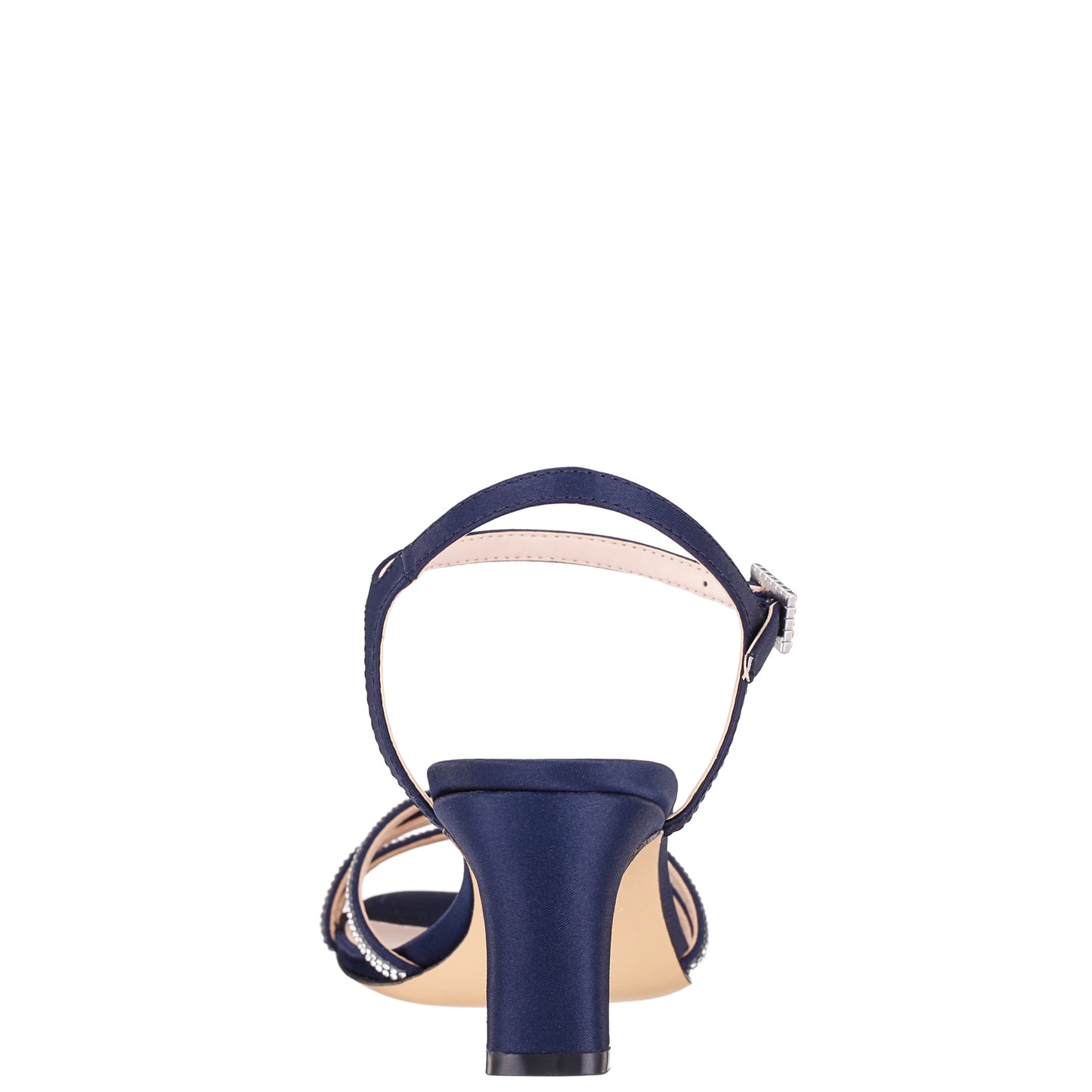 Bobby Navy Satin Mid-Heel Sandals with Ankle-Strap | Nina Shoes