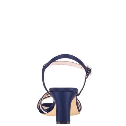 Bobby Navy Satin Mid-Heel Sandals with Ankle-Strap | Nina Shoes