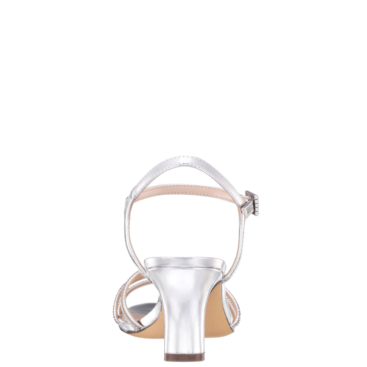 Bobby Silver Metallic Mid-Heel Sandals with Ankle-Strap | Nina Shoes