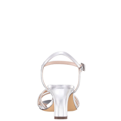 Bobby Silver Metallic Mid-Heel Sandals with Ankle-Strap | Nina Shoes