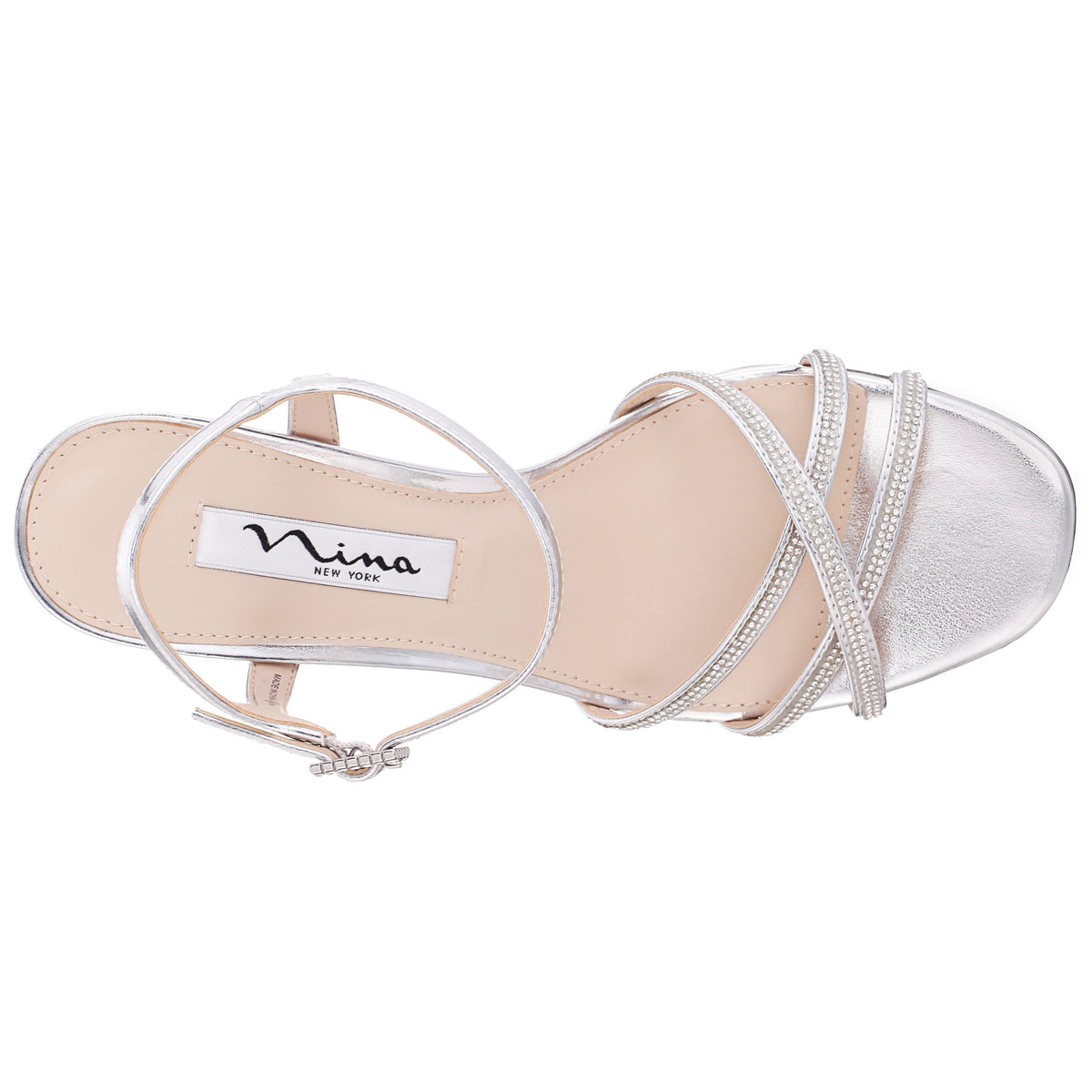 Bobby Silver Metallic Mid-Heel Sandals with Ankle-Strap | Nina Shoes