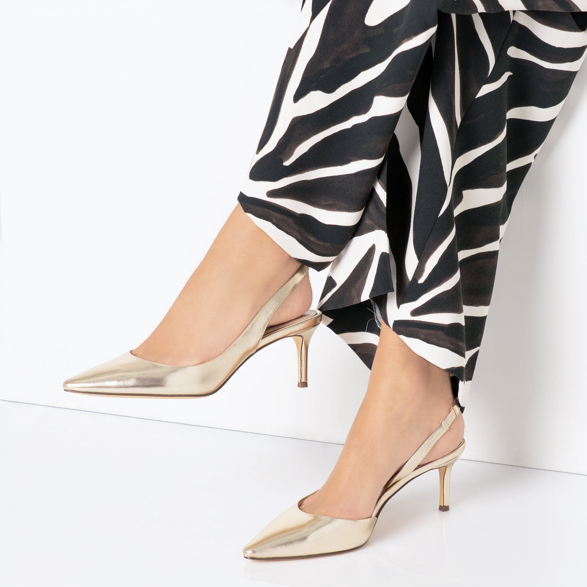 Nina60s Platino Metallic Glaze Mid-Heel Slingback Pumps | Nina Shoes